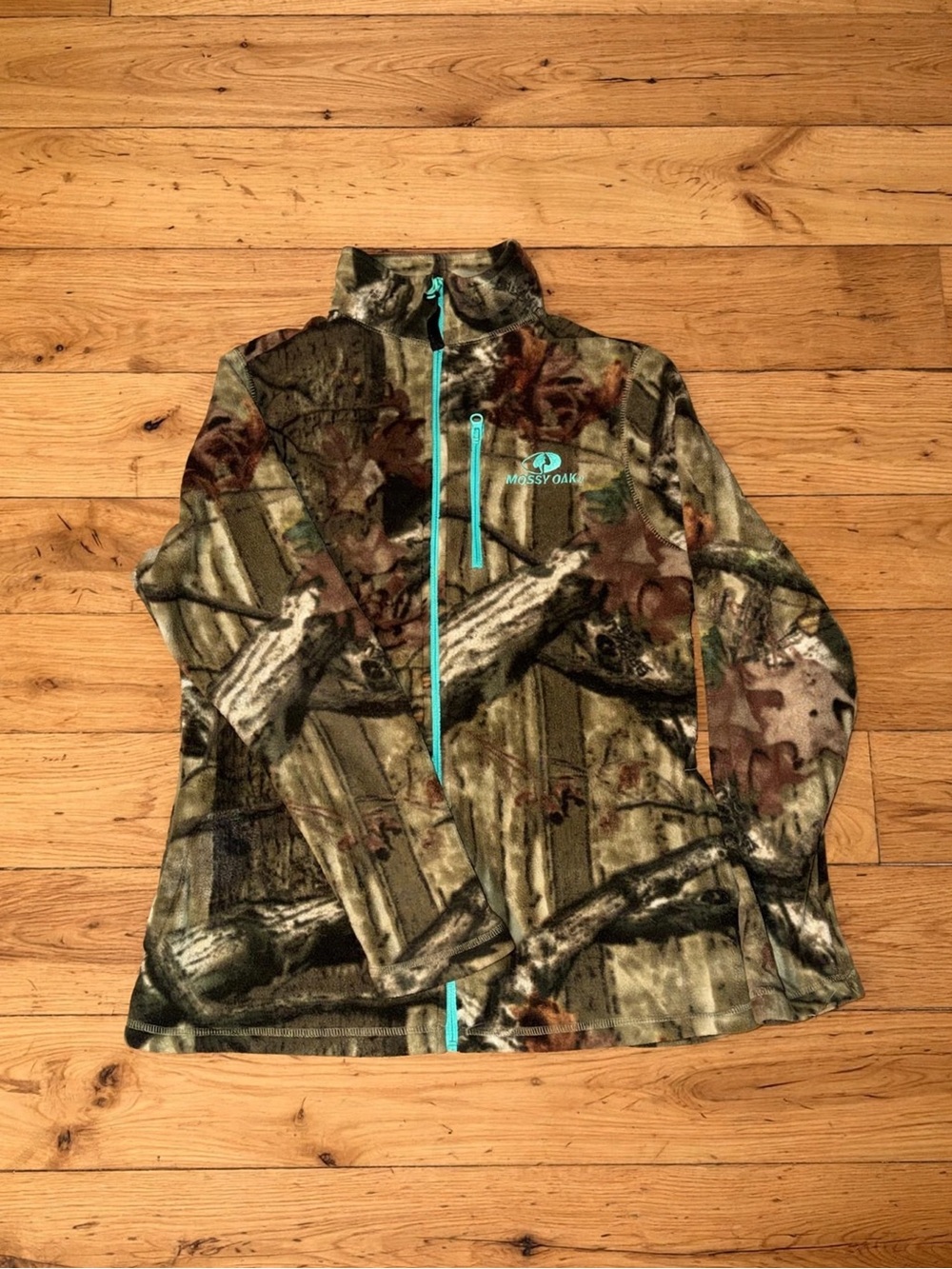 Mossy Oak Women's Camouflage Utility Fleece Jacket with Teal Zipper